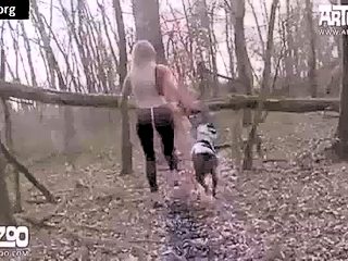 Outdoor sex dog and teen